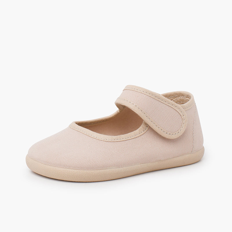 Merceditas niña estilo barefoot de lona con cierre ancho color arena