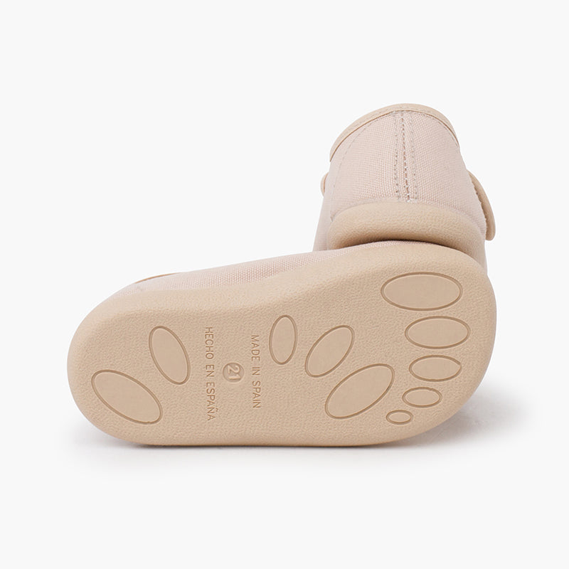 Merceditas niña estilo barefoot de lona con cierre ancho color arena