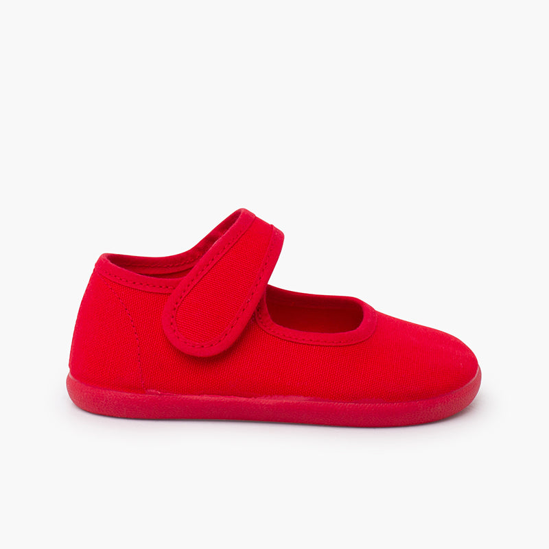 Merceditas niña estilo barefoot de lona con cierre ancho color rojo