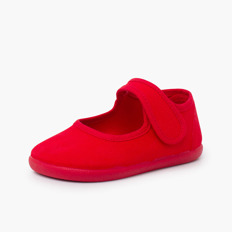 Merceditas niña estilo barefoot de lona con cierre ancho color rojo