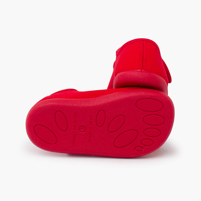 Merceditas niña estilo barefoot de lona con cierre ancho color rojo