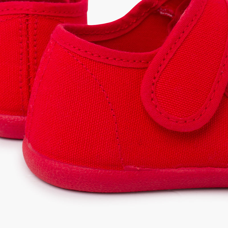 Merceditas niña estilo barefoot de lona con cierre ancho color rojo