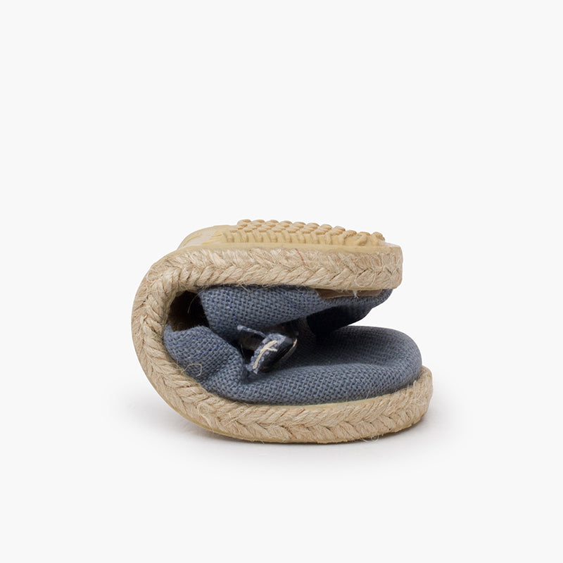 Alpargatas niña de lino con hebilla color azul francia