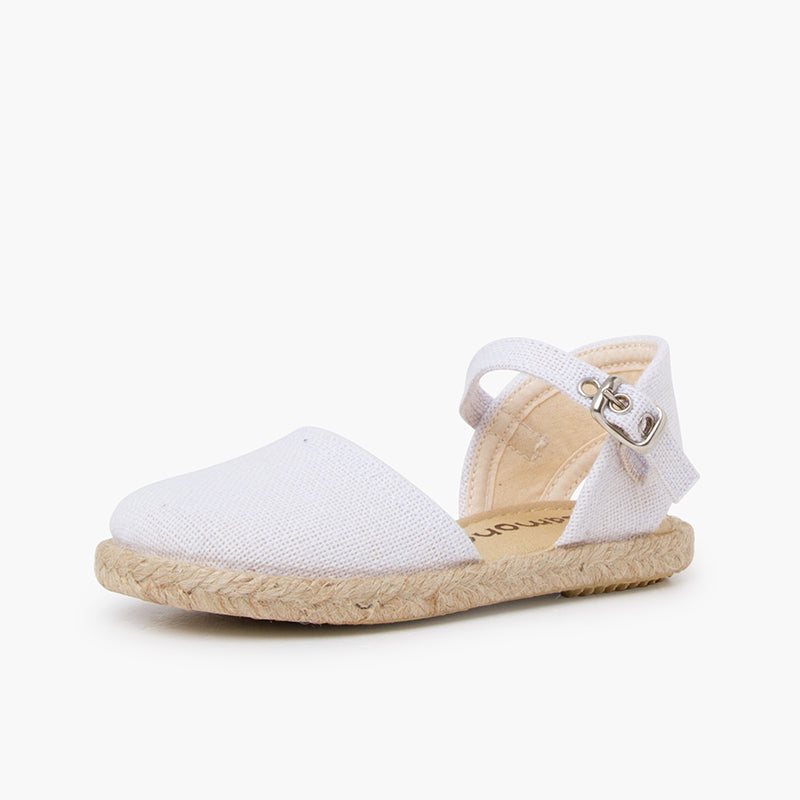 Alpargata niña lino con hebilla color blanco