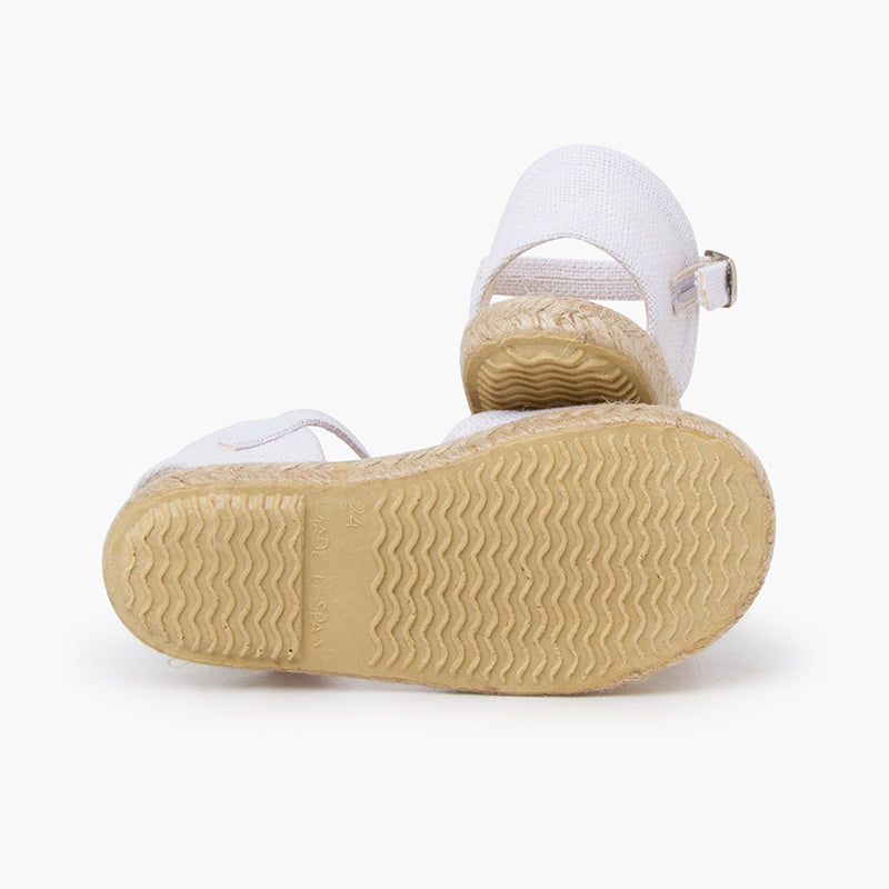 Alpargata niña lino con hebilla color blanco