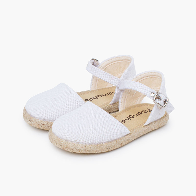 Alpargata niña lino con hebilla color blanco