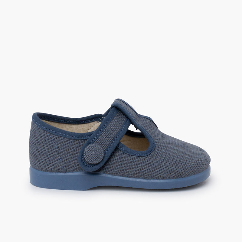 Pepito lino con cierre adherente y botón, color azul francia