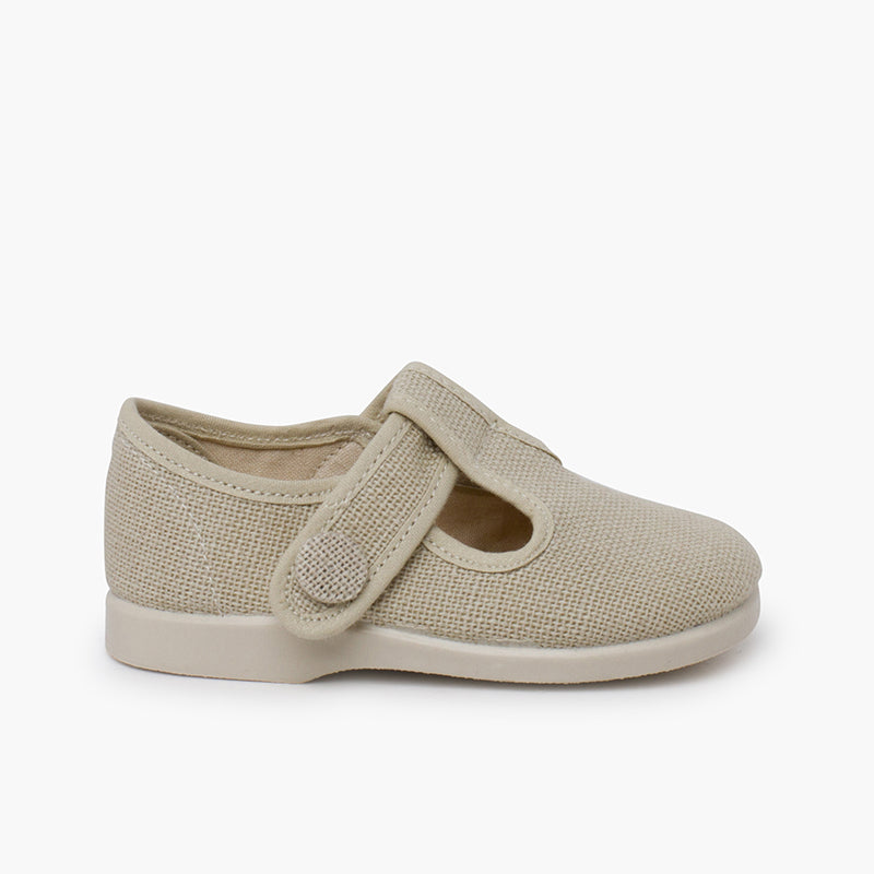 Pepito lino con cierre adherente y botón, color crudo