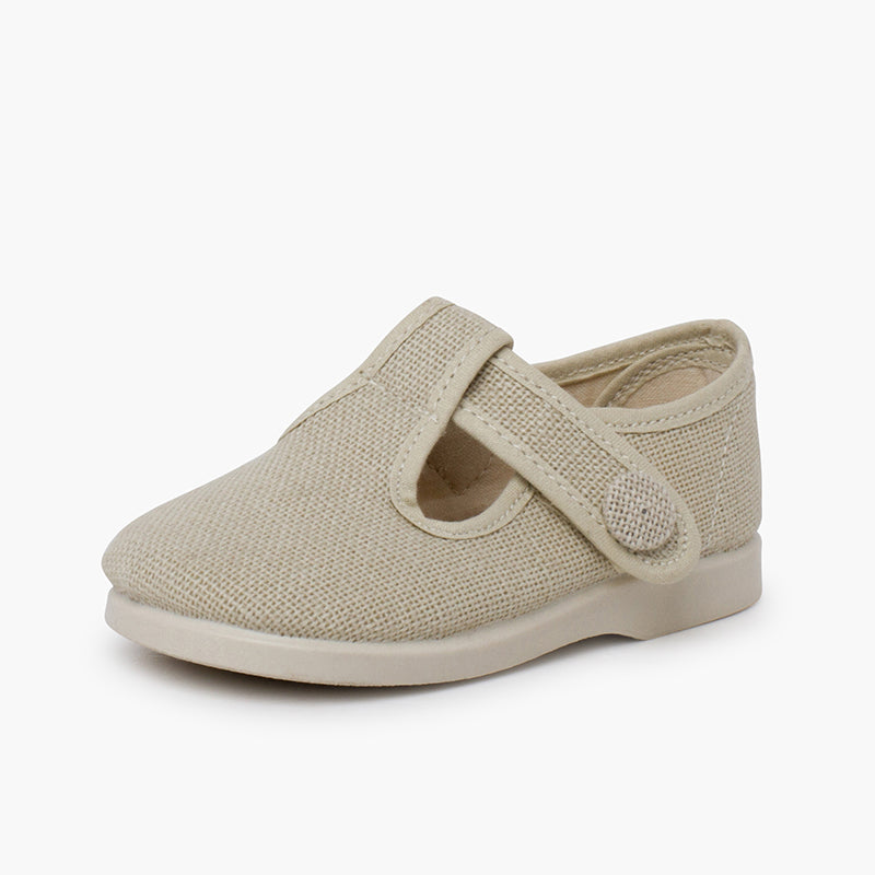 Pepito lino con cierre adherente y botón, color crudo