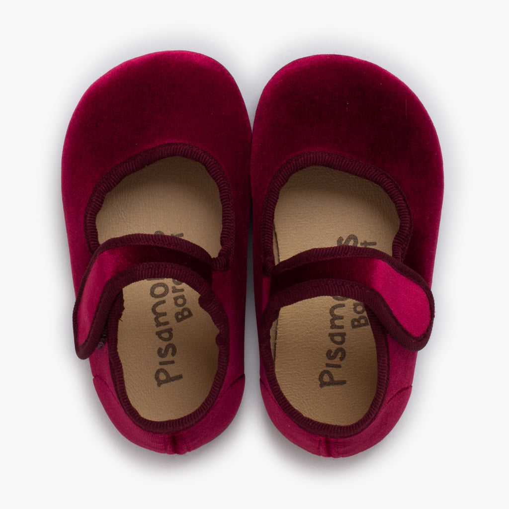 Bailarina Niña Barefoot Terciopelo con Velcro color Burdeo