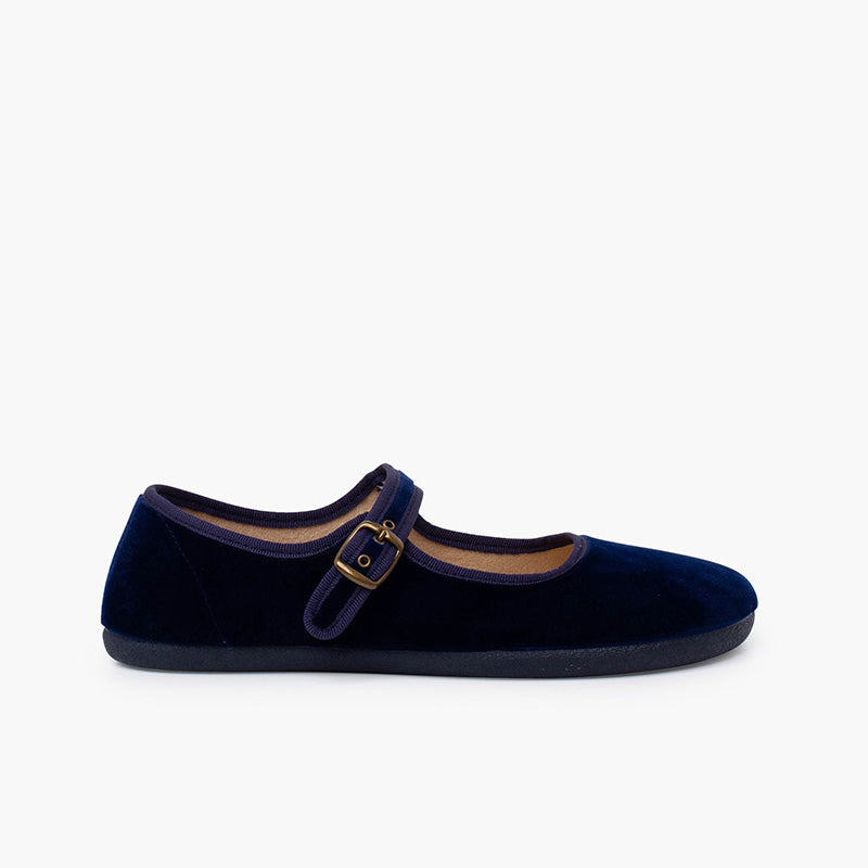 Zapato Mujer Bailarina Barefoot Terciopelo con Hebilla color Azul Marino