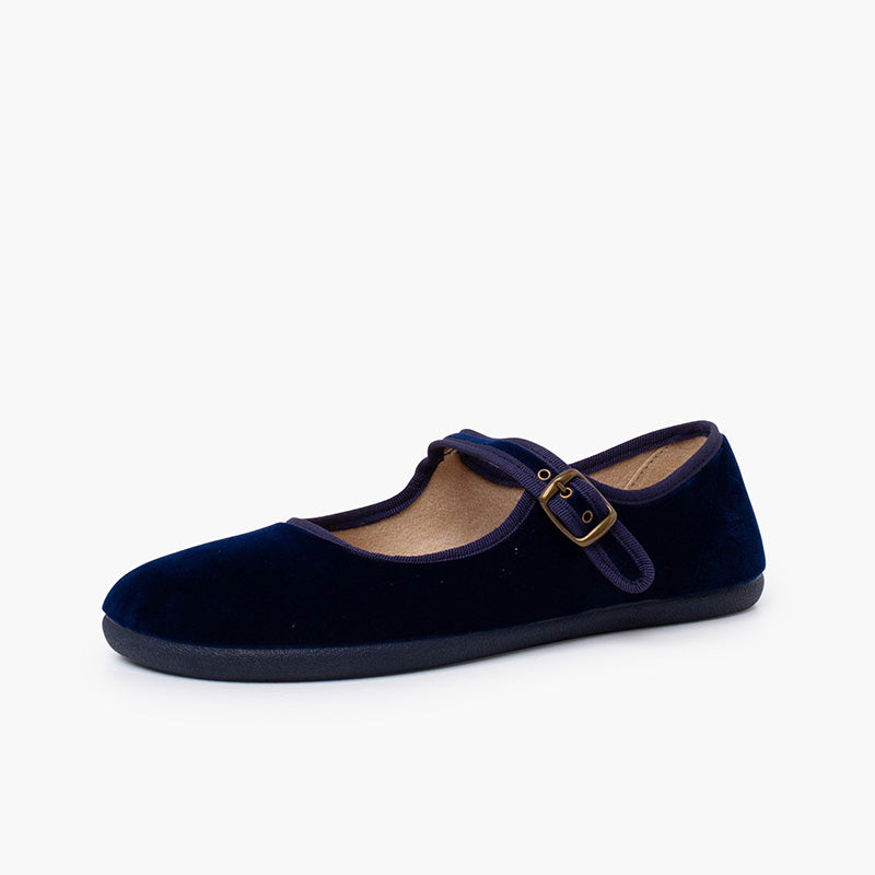 Zapato Mujer Bailarina Barefoot Terciopelo con Hebilla color Azul Marino
