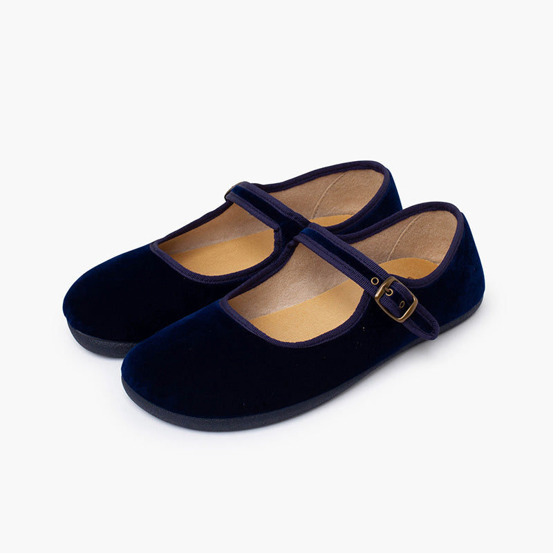 Zapato Mujer Bailarina Barefoot Terciopelo con Hebilla color Azul Marino