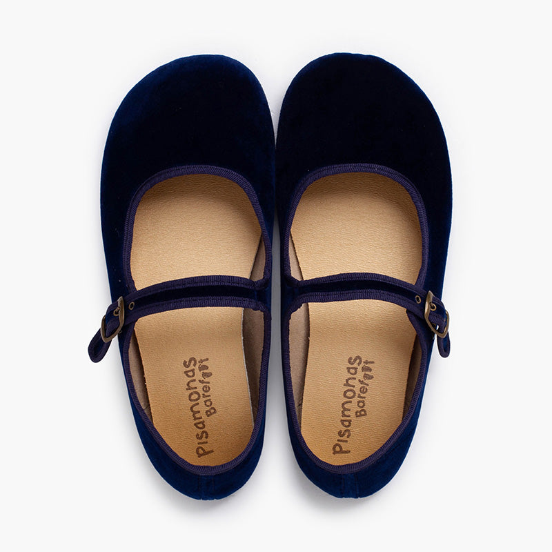 Zapato Mujer Bailarina Barefoot Terciopelo con Hebilla color Azul Marino