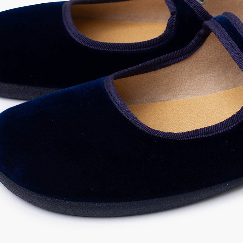 Zapato Mujer Bailarina Barefoot Terciopelo con Hebilla color Azul Marino