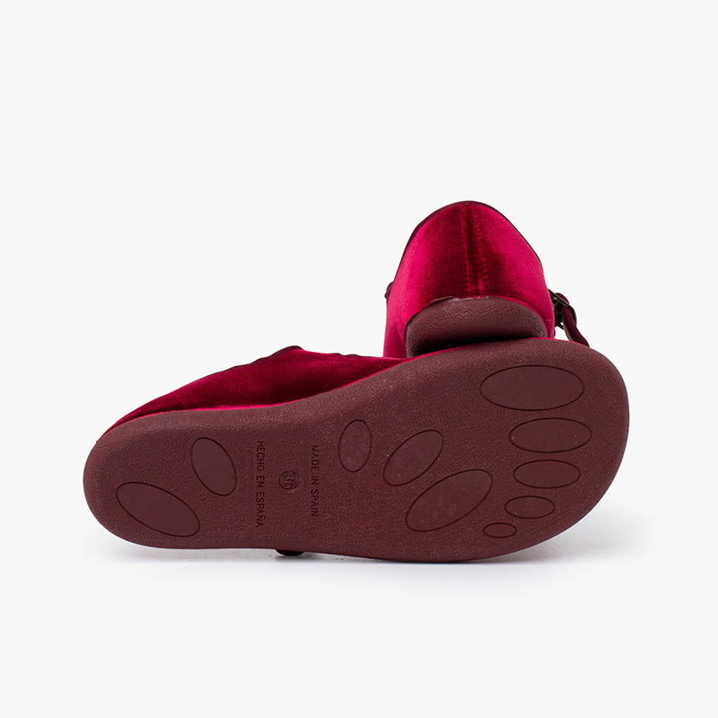 Zapato Mujer Bailarina Barefoot Terciopelo con Hebilla color Burdeo