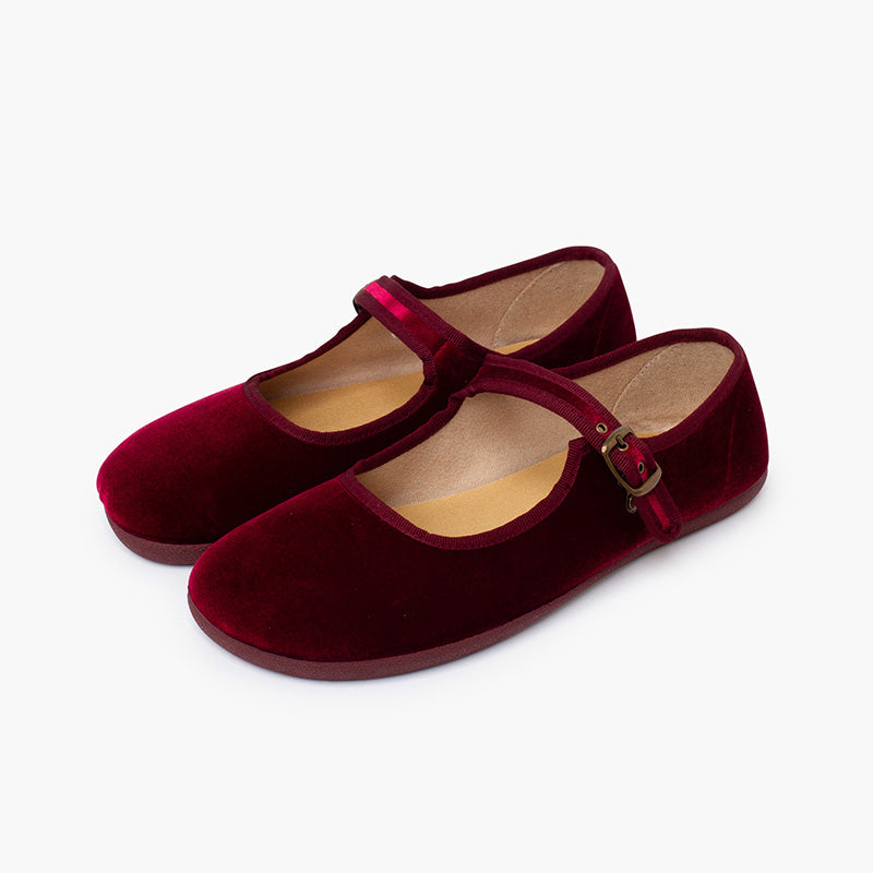 Zapato Mujer Bailarina Barefoot Terciopelo con Hebilla color Burdeo