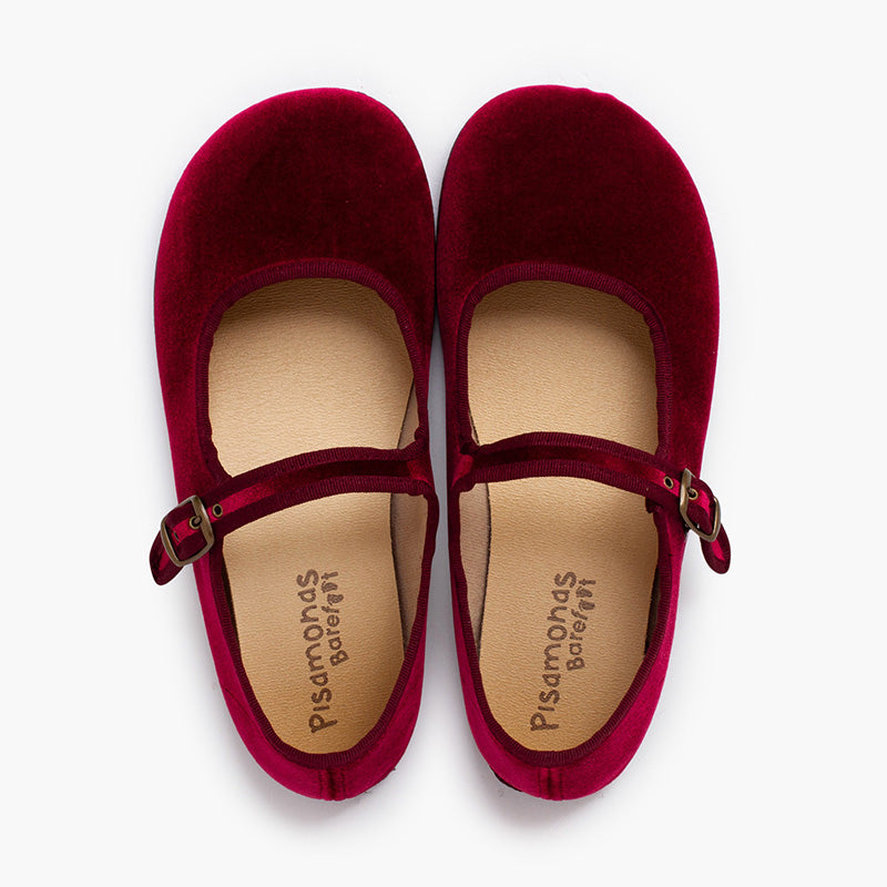 Zapato Mujer Bailarina Barefoot Terciopelo con Hebilla color Burdeo