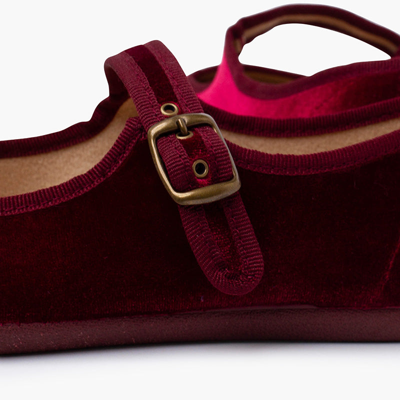 Zapato Mujer Bailarina Barefoot Terciopelo con Hebilla color Burdeo