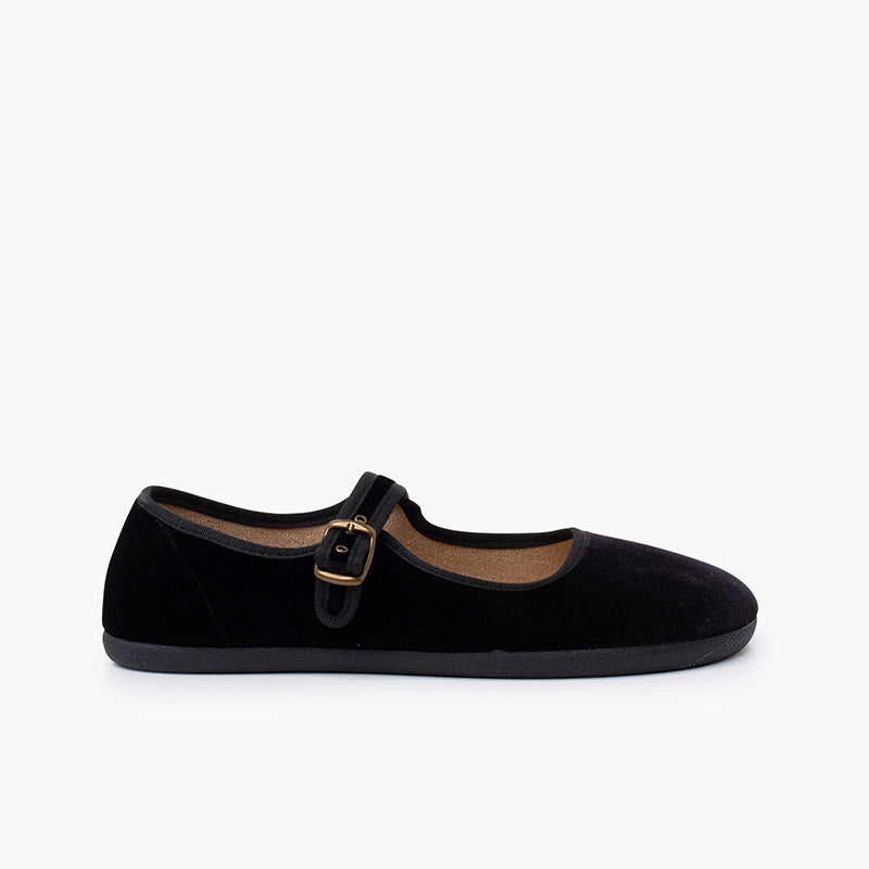 Zapato Mujer Bailarina Barefoot Terciopelo con Hebilla color Negro