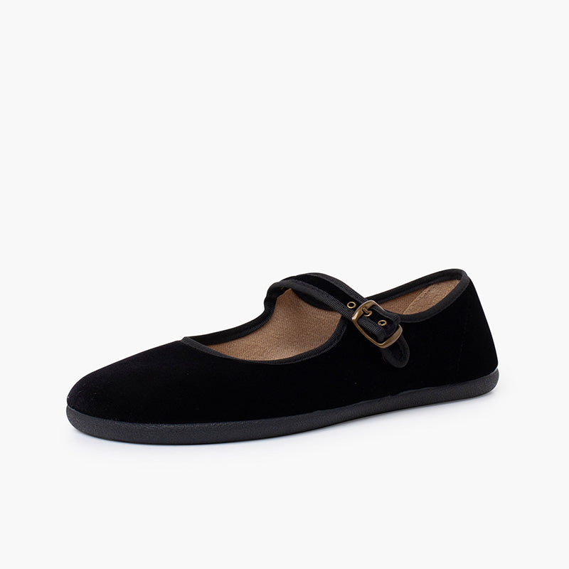 Zapato Mujer Bailarina Barefoot Terciopelo con Hebilla color Negro