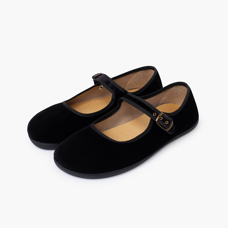 Zapato Mujer Bailarina Barefoot Terciopelo con Hebilla color Negro