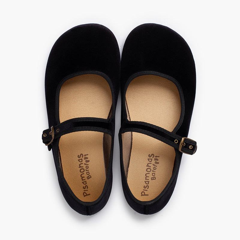 Zapato Mujer Bailarina Barefoot Terciopelo con Hebilla color Negro