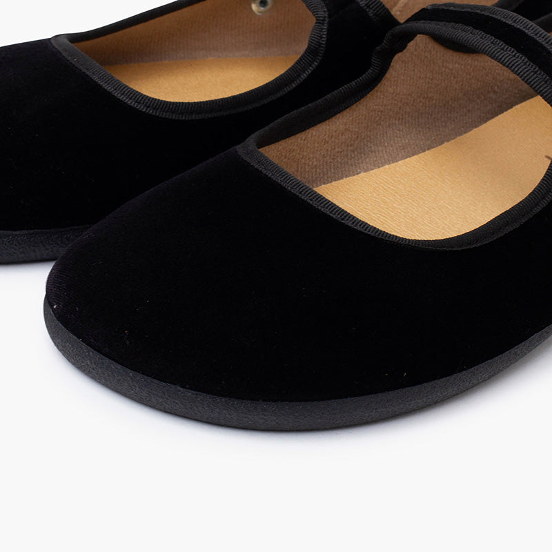 Zapato Mujer Bailarina Barefoot Terciopelo con Hebilla color Negro