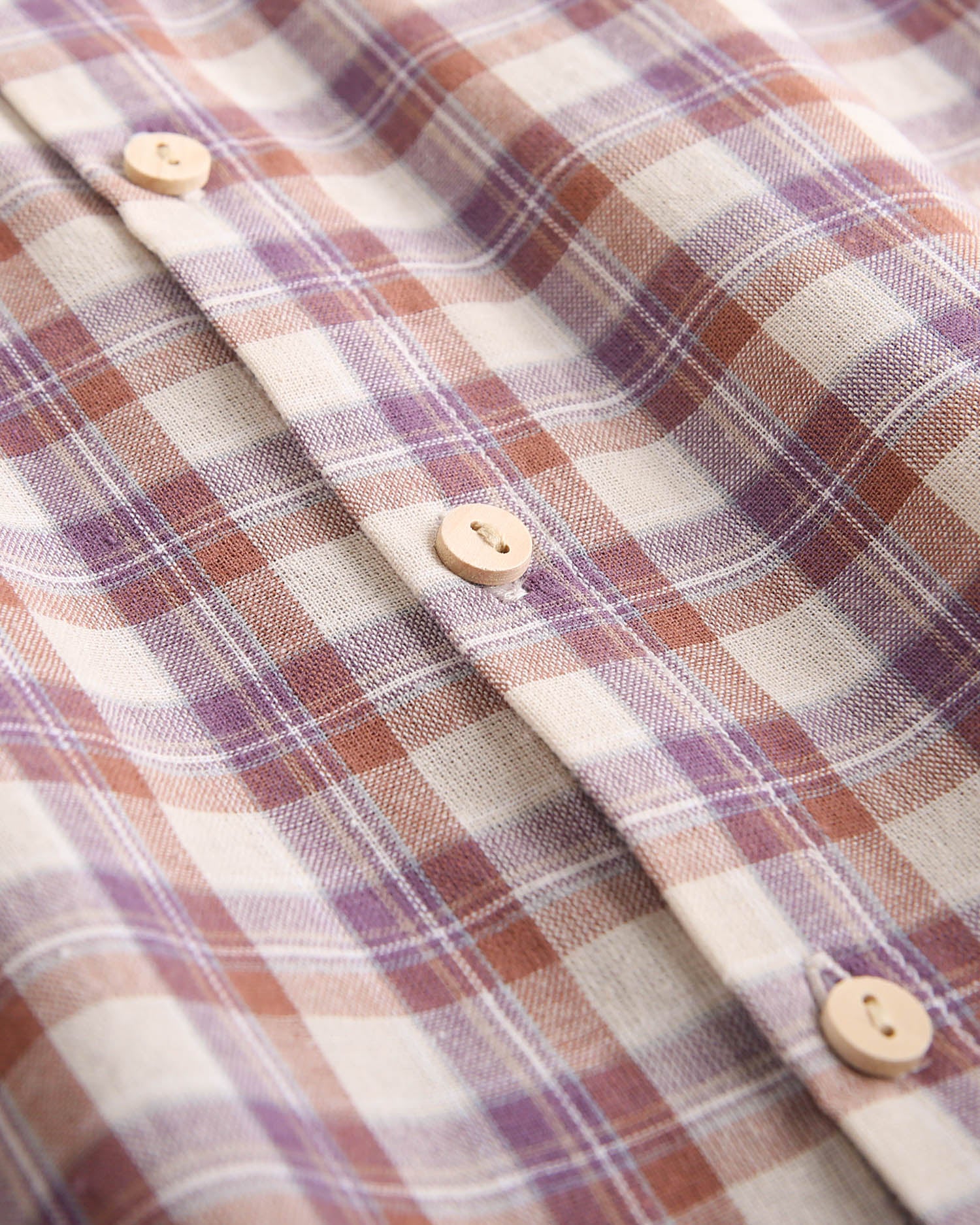 Camisa de niño de cuadros en beige, morado y teja