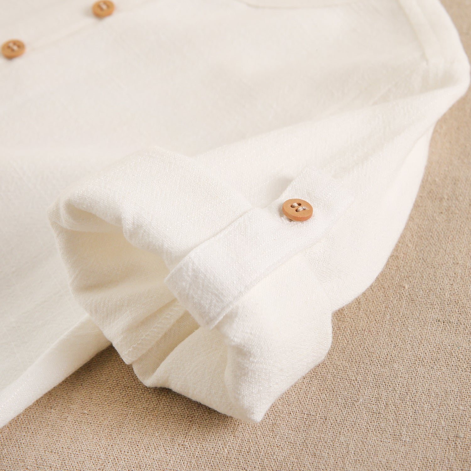 Camisa niño blanca de lino con cuello mao