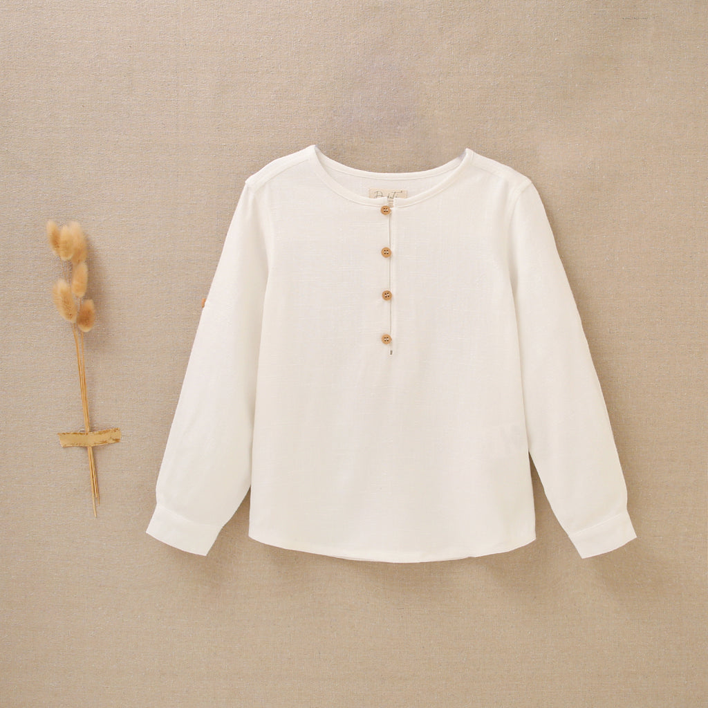 Camisa niño blanca de lino con cuello mao