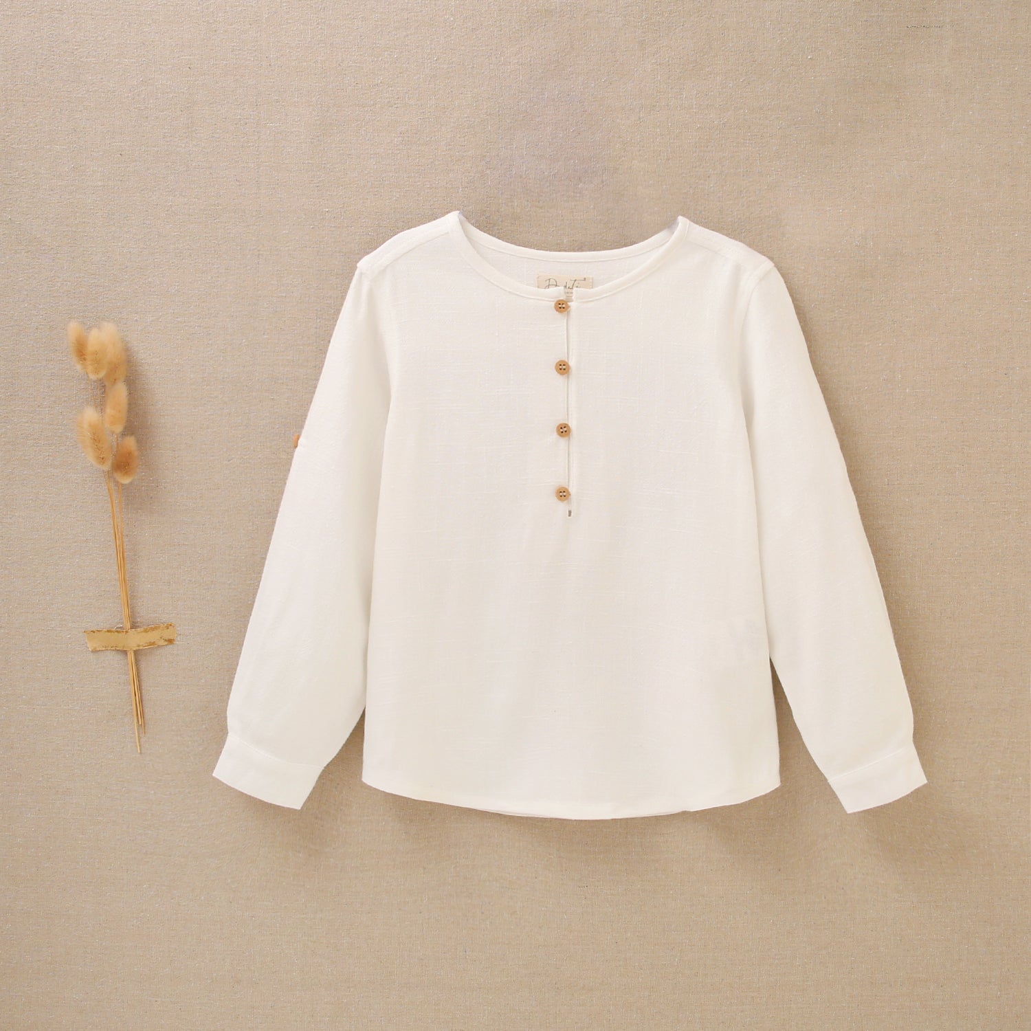 Camisa niño blanca de lino con cuello mao