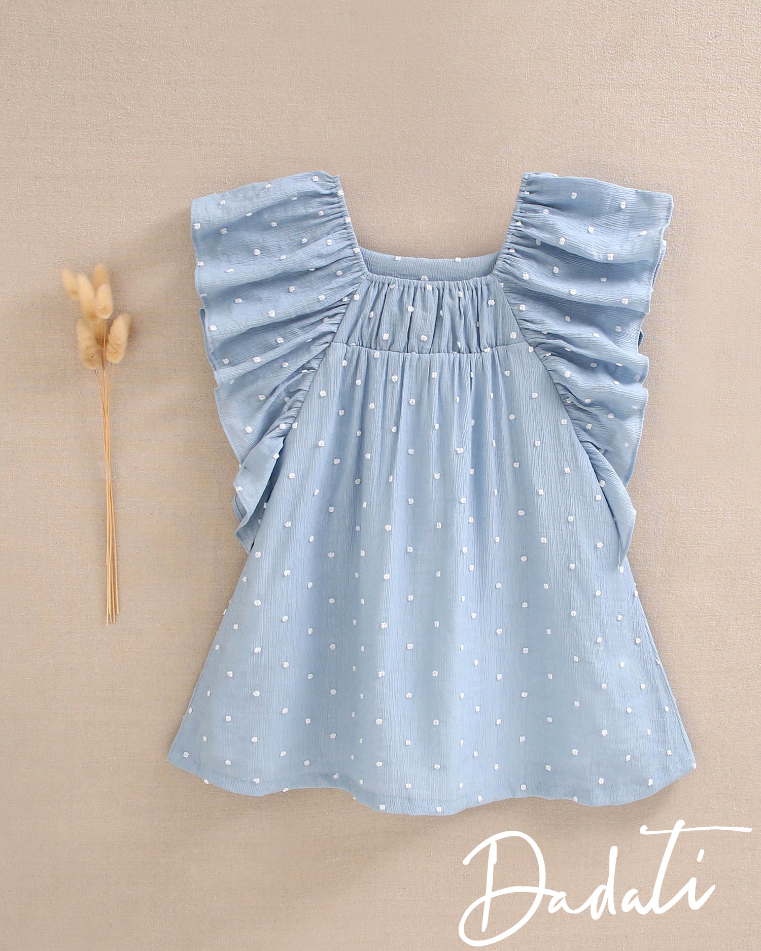 Vestido niña celeste con puntos blanco