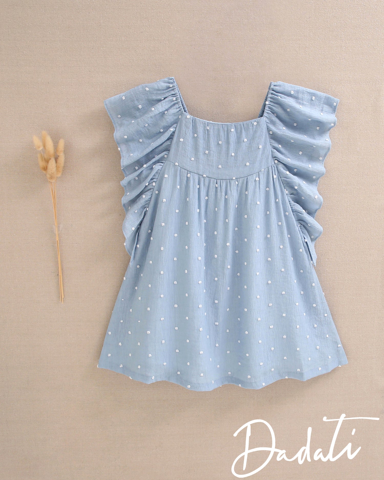 Vestido niña celeste con puntos blanco