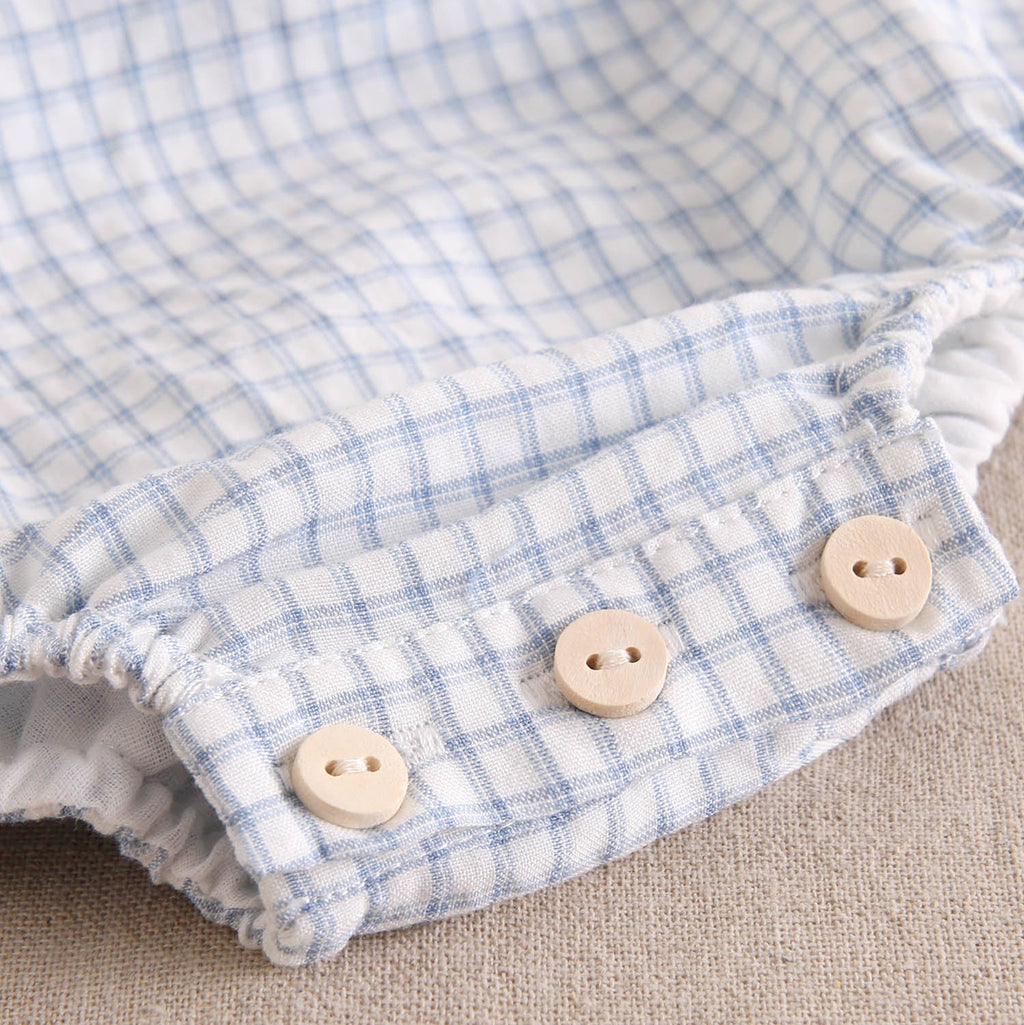 Ranita bebé niño vichy celeste con cuello blanco