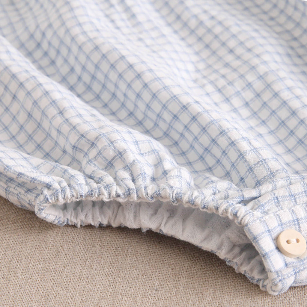 Ranita bebé niño vichy celeste con cuello blanco