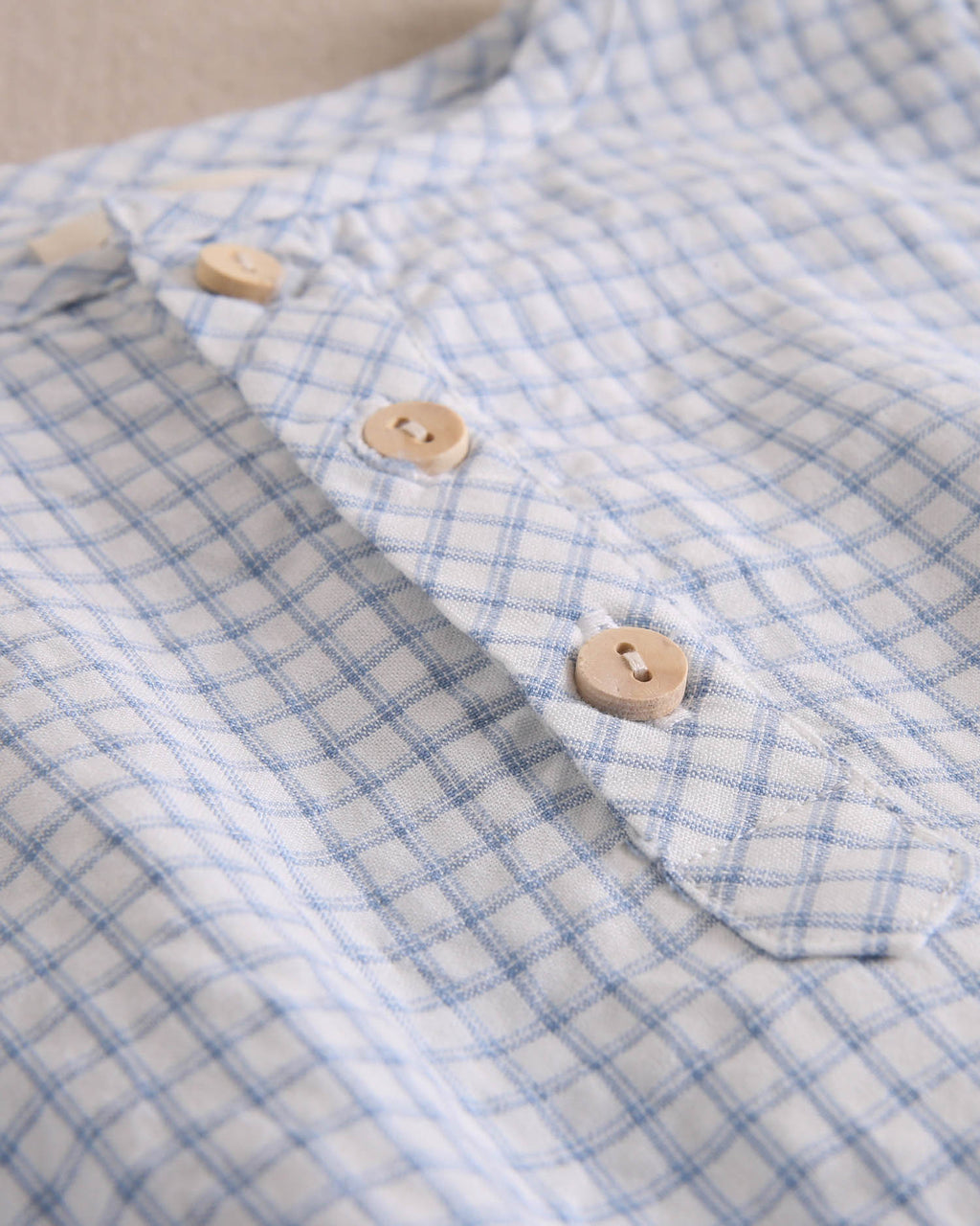 Conjunto bebé niño camisa cuadros vichy azul pastel y short azul