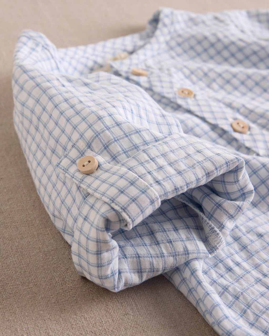 Conjunto bebé niño camisa cuadros vichy azul pastel y short azul