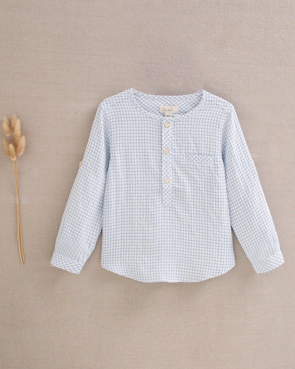 Camisa niño en cuadro vichy azul pastel