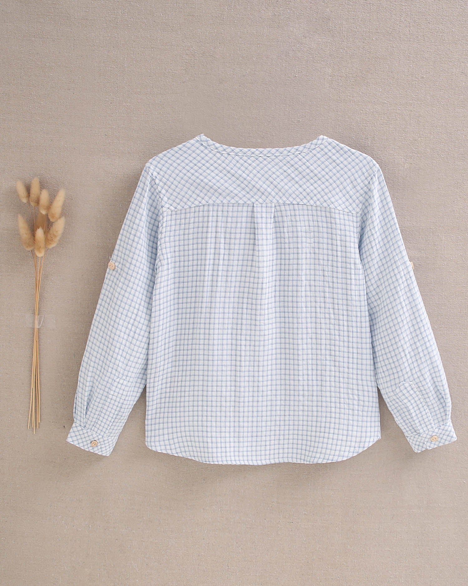 Camisa niño en cuadro vichy azul pastel