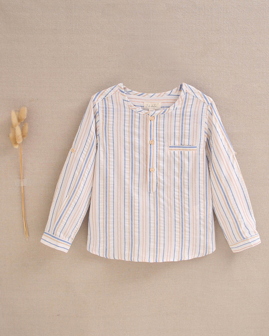 Camisa niño de rayas mostaza y azul