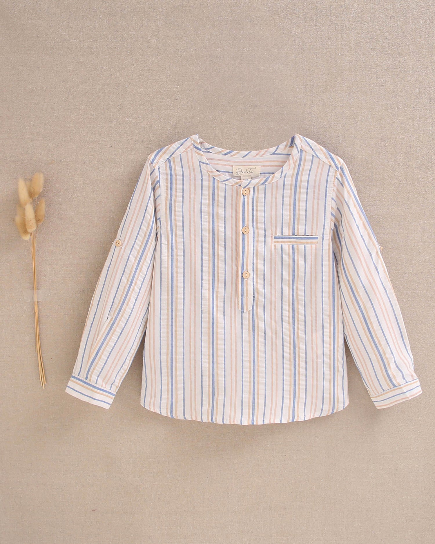 Camisa niño de rayas mostaza y azul