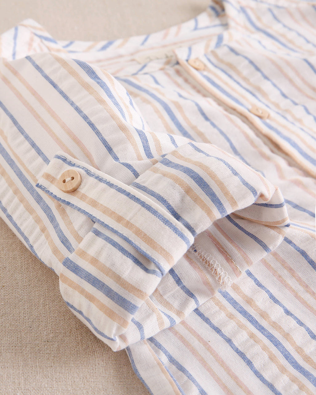 Camisa niño de rayas mostaza y azul