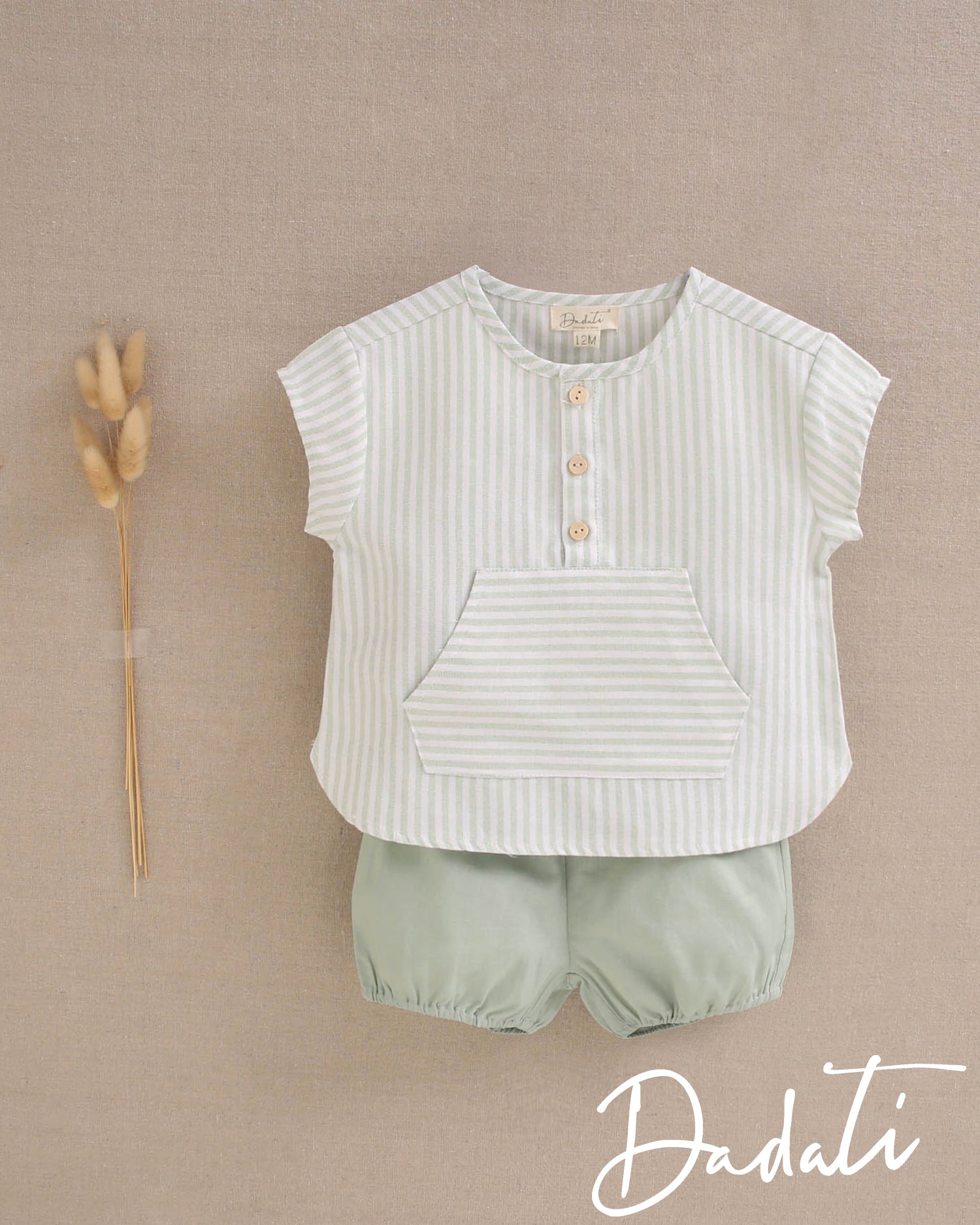 Set bebé niño camisa rayas verde agua y short verde