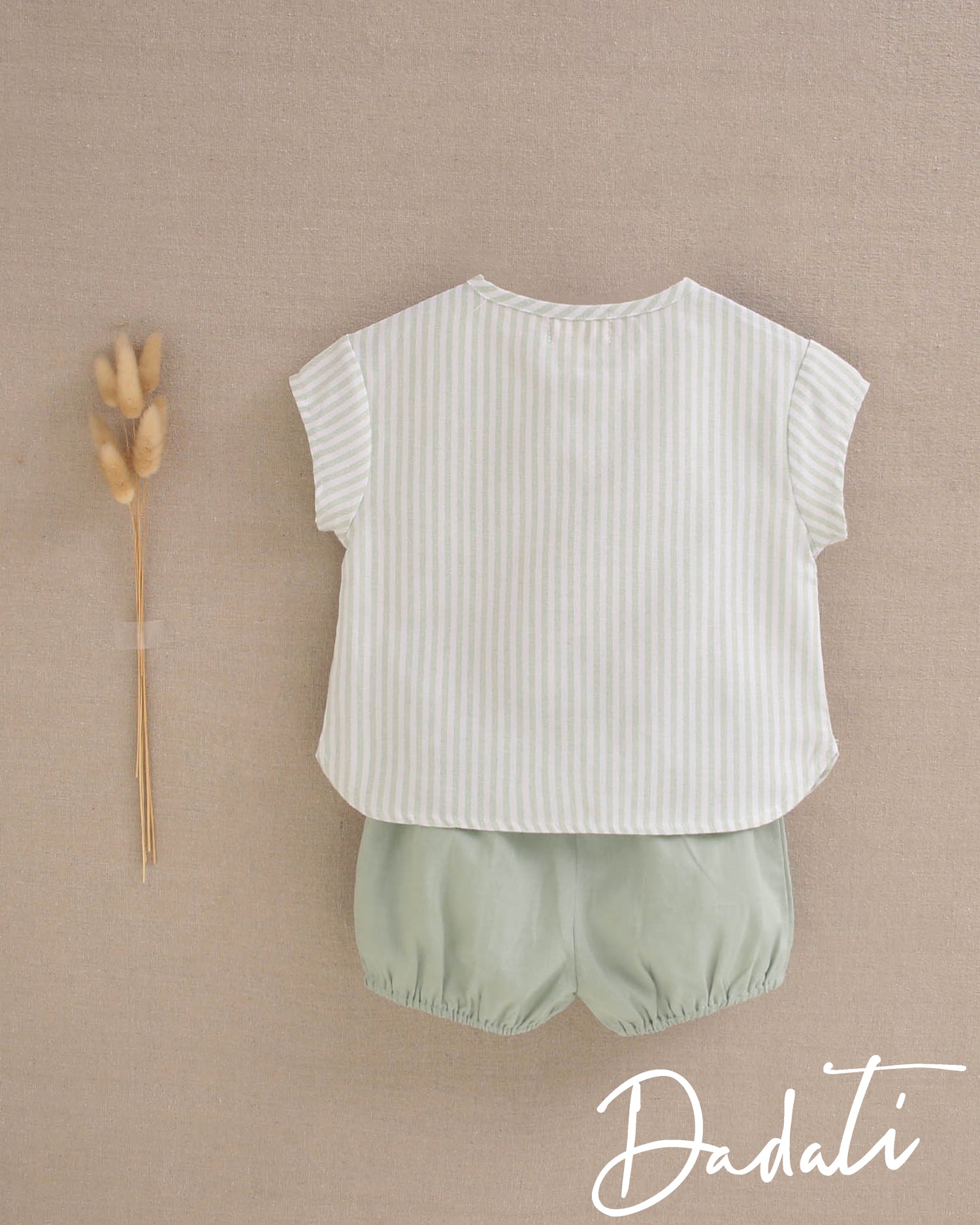 Set bebé niño camisa rayas verde agua y short verde