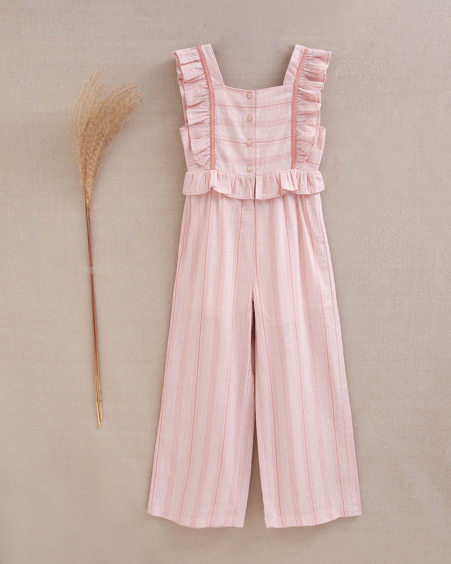 Enterito niña naranja de rayas con volantes en tirantes