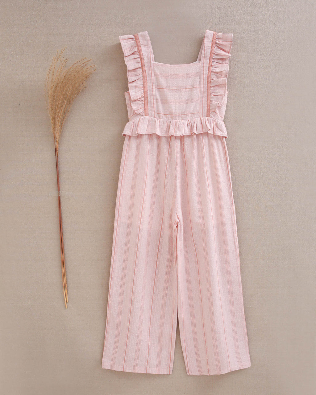 Enterito niña naranja de rayas con volantes en tirantes