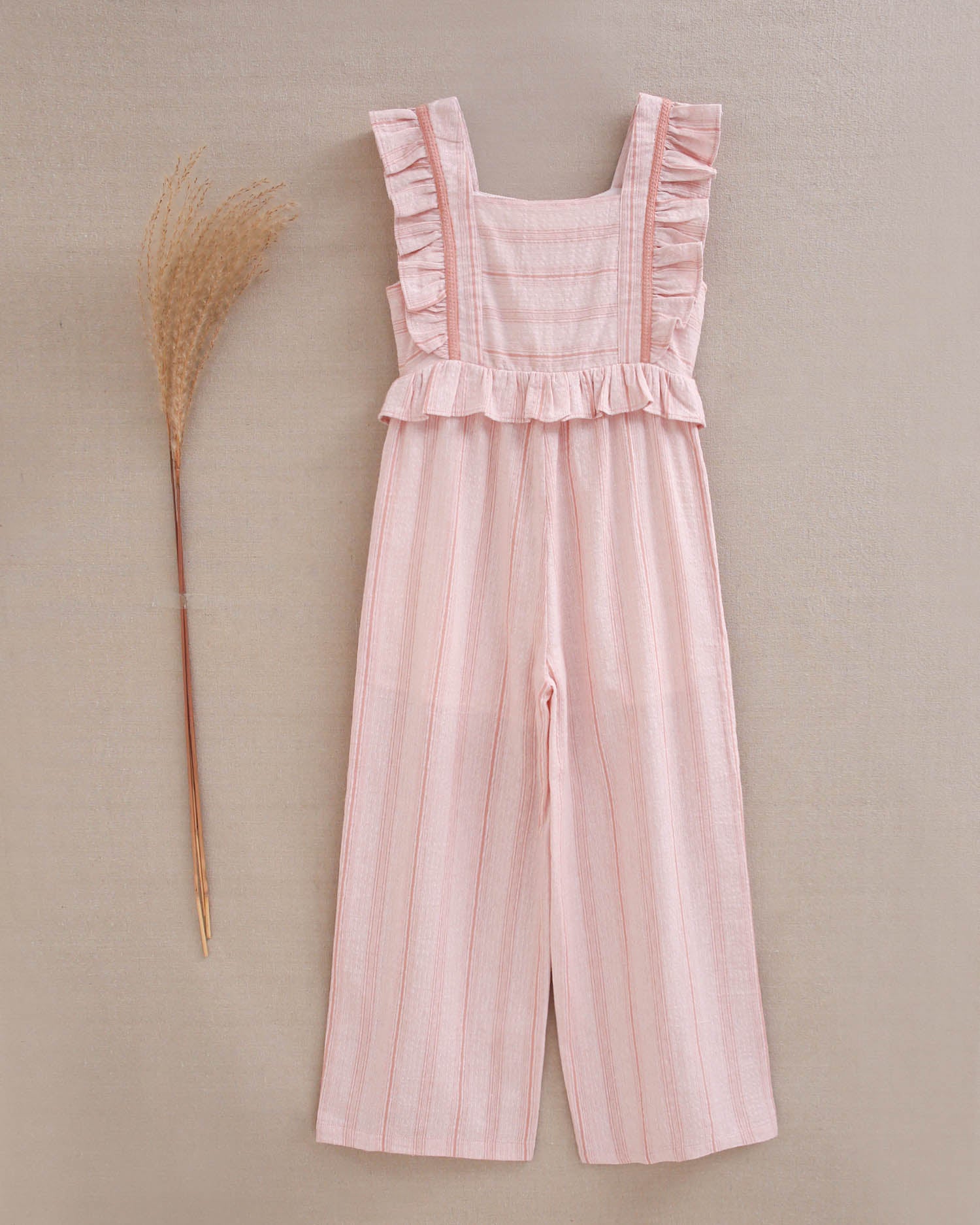 Enterito niña naranja de rayas con volantes en tirantes