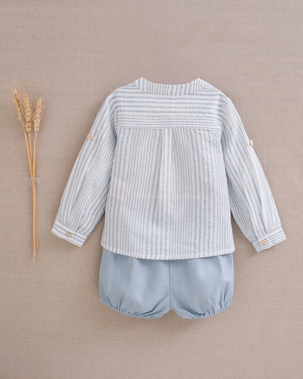 Conjunto bebé niño de camisa de rayas azul y blanco y short azulon