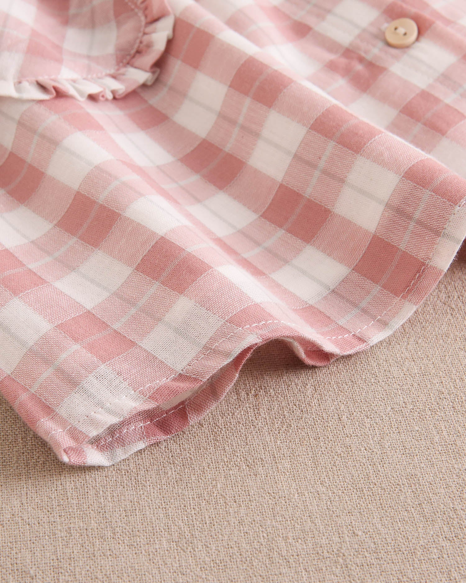 Vestido bebé niña de cuadro vichy rosa con bolsillos